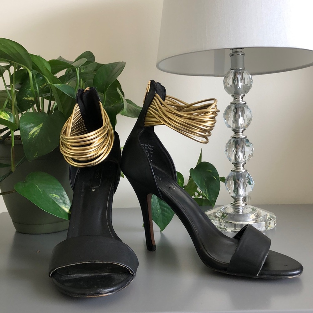 Aldo Gold Ankle Cuff Black Heel